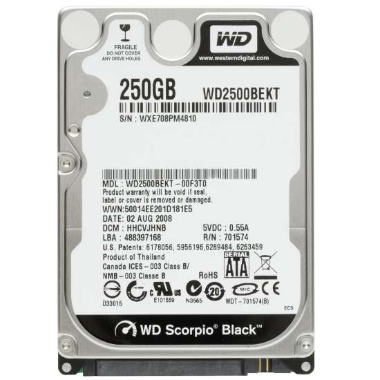 голяма снимка на WD 250GB SATAII Scorpio Black 7200rpm 16MB cache