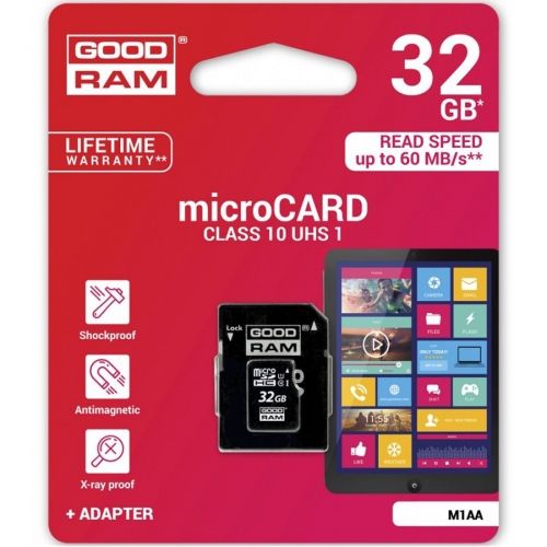 голяма снимка на GOODRAM 32GB MicroSD class 10 UHS I adapter M1AA-0320R11