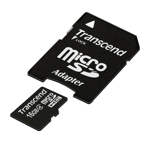 голяма снимка на Transcend 16GB microSDHC Class 4 with adapter TS16GUSDHC4