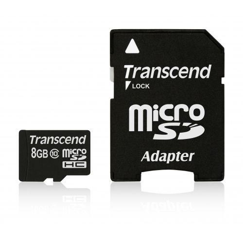 голяма снимка на Transcend 8GB MicroSDHC CARD Class10 adapter TS8GUSDHC10