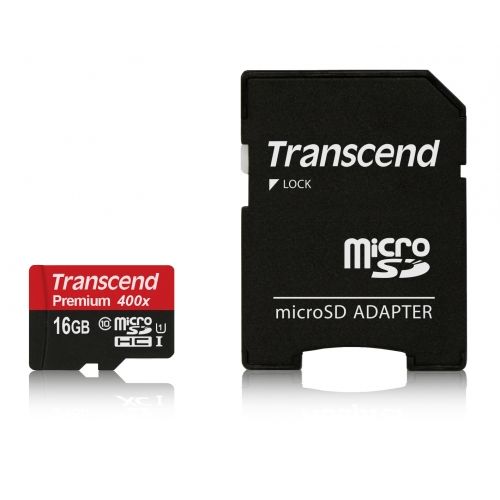 голяма снимка на Transcend 16GB MicroSDHC Class10 U1 adapter TS16GUSDU1