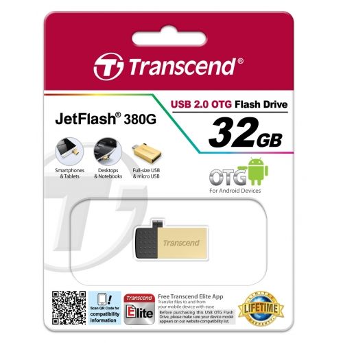 голяма снимка на Transcend 32GB JetFlash 380 On-The-Go Gold TS32GJF380G