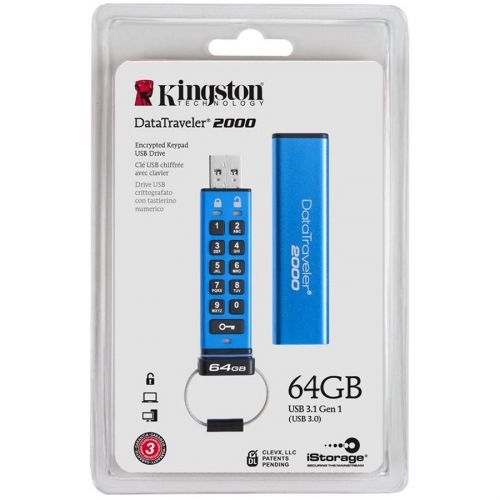 голяма снимка на Kingston 64GB Keypad USB3 DT2000 256bit AES DT2000/64GB