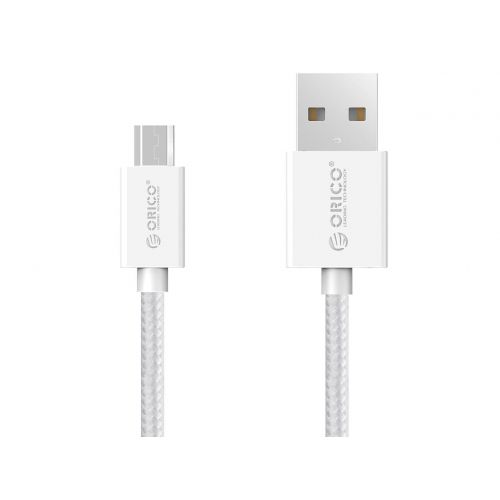 голяма снимка на Orico Cable USB AM to Micro BM 1m 2.4A charging Nylon Braided white