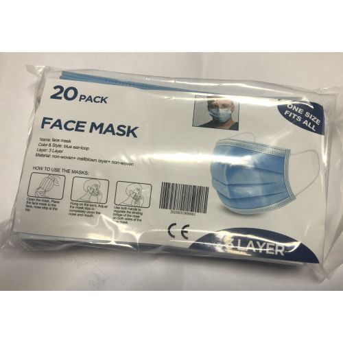 голяма снимка на Face Mask Surgical Blue 3 layers 20pcs