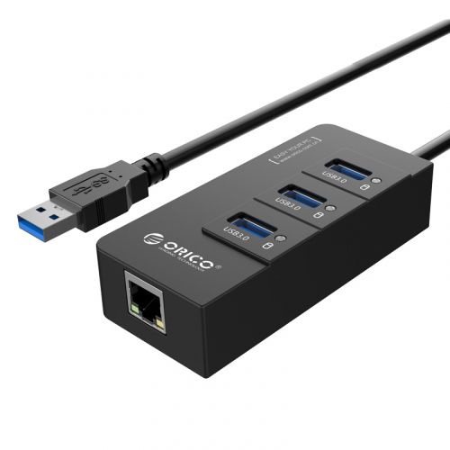 голяма снимка на Orico USB3.0 HUB 4 port + LAN HR01-U3-V1-BK-BP