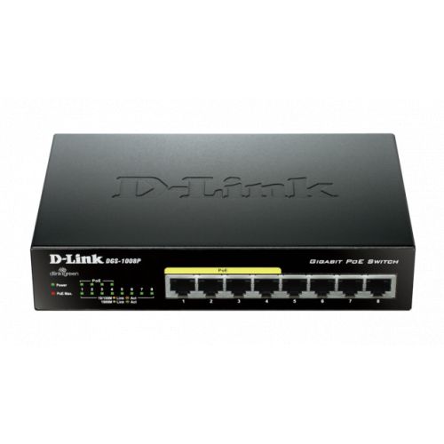 голяма снимка на SWITCH D-Link 8-port 10/100/1000 4 PoE DGS-1008P/E