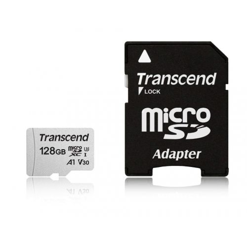 голяма снимка на Transcend 128GB UHS-I U3 V30 A1 micro Class10 Adapter TS128GUSD300S-A