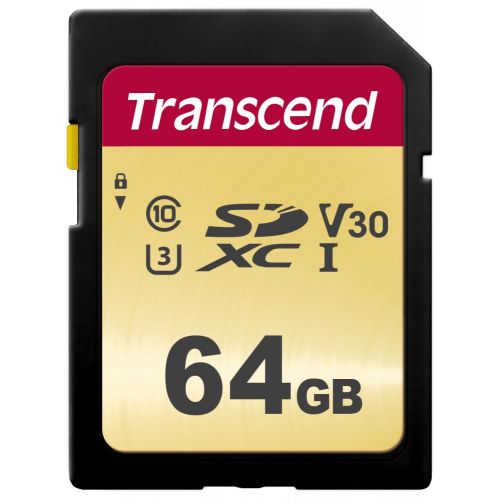 голяма снимка на Transcend 64GB UHS-I Class 10 SDXC I U3 V30 SD Card MLC NAND TS64GSDC500S