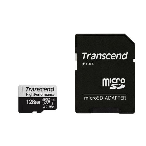 голяма снимка на Transcend 128GB microSDXC I UHS-I U3 V30 A2 Class10 Adapter TS128GUSD330S 