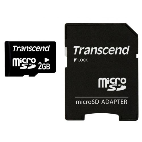голяма снимка на Transcend 2GB microSD with adapter TS2GUSD