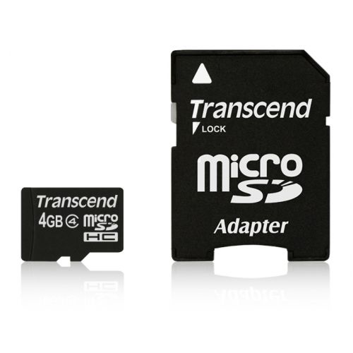 голяма снимка на Transcend 4GB microSDHC with adapter Class 4 TS4GUSDHC4