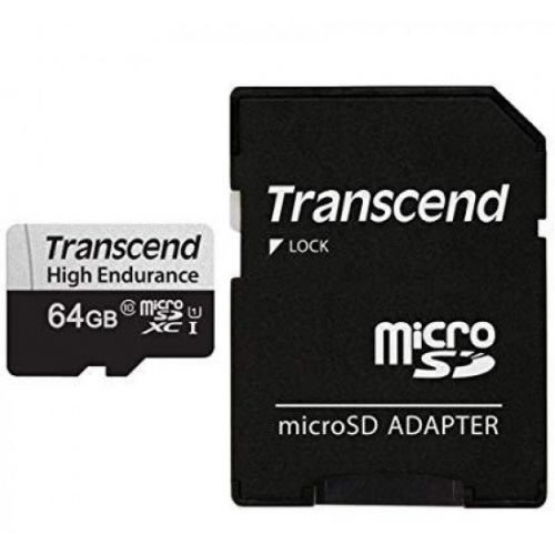 голяма снимка на Transcend 64GB microSD w adapter U1 High Endurance TS64GUSD350V