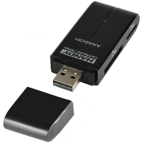 голяма снимка на AXAGON CRE-D4B External HANDY Card Reader 4-slot SD MicroSD MS M2 Black