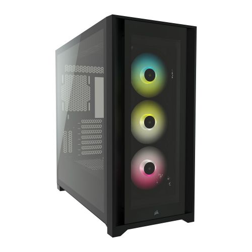 голяма снимка на CORSAIR iCUE 5000X RGB Tempered Glass Mid-Tower ATX PC Smart Case Black CC-9011212-WW