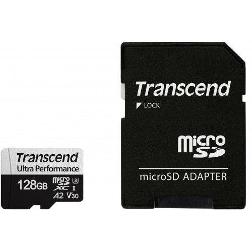 голяма снимка на Transcend 128GB microSD w adapter UHS-I U3 A2 Ultra Performance TS128GUSD340S