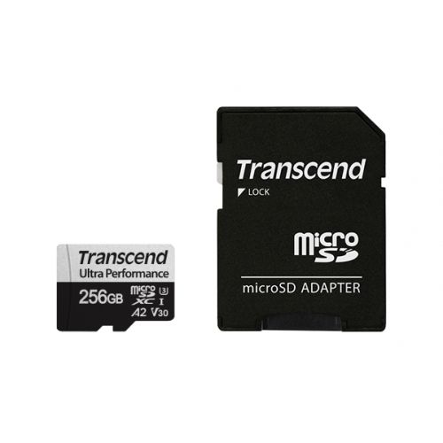 голяма снимка на Transcend 256GB microSD w adapter UHS-I U3 A2 Ultra Performance TS256GUSD340S