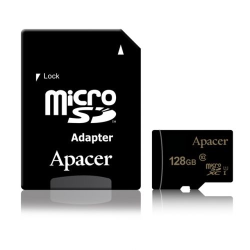 голяма снимка на Apacer 128GB Micro SD XC UHS-I Class 10 adapter AP128GMCSX10U1-R
