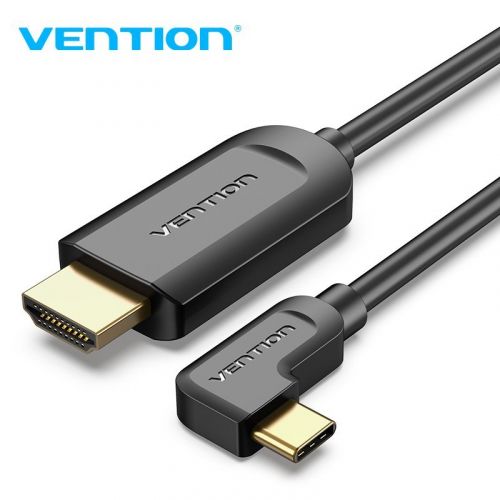 голяма снимка на Vention Type-C to HDMI Cable Right Angle 1.5M Black CGVBG