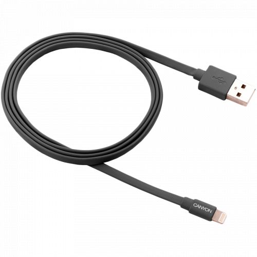 голяма снимка на CANYON Charge Sync MFI flat cable USB to lightning 1m 0.28mm Dark gray CNS-MFIC2DG