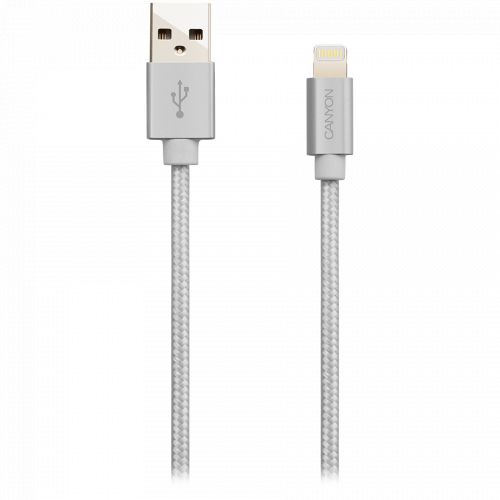 голяма снимка на CANYON MFI braided cable USB to lightning 1m Pearl White CNS-MFIC3PW