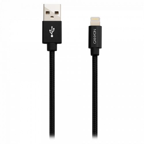 голяма снимка на CANYON MFI braided cable USB to lightning 1m Black CNS-MFIC3B