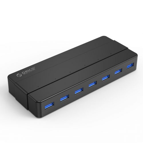 голяма снимка на Orico USB3.0 HUB 7 port with Premium Power Adapter Black H7928-U3-V1-BK