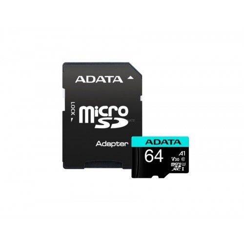 голяма снимка на Adata 64GB MicroSDXC UHS-I U3 V30S A2 AUSDX64GUI3V30SA2-RA1