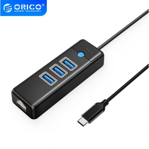 голяма снимка на Orico HUB USB3.1 3 port + LAN 1000M PW3UR-C3-015-BK