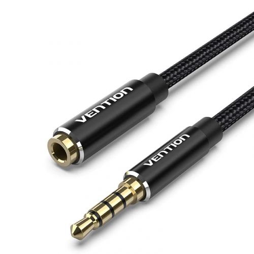 голяма снимка на Vention Cotton Braided TRRS 3.5mm Male to 3.5mm F 1m Gold plated Aluminum alloy BHCBF