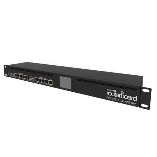 голяма снимка на RB3011UiAS-RM 1U rackmount 10xGigabit Ethernet SFP USB3 LCD PoE RouterOS L5