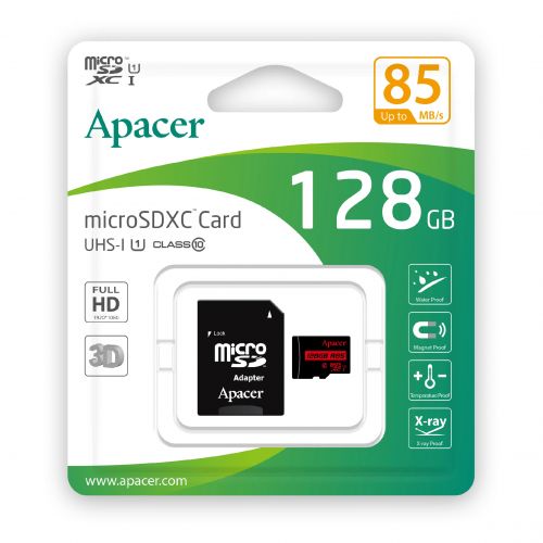 голяма снимка на Apacer 128GB microSDHC Class 10 UHS-I