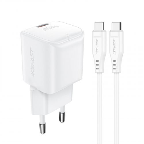 голяма снимка на Acefast Charger Wall GaN PD20W A73 Mini with 1.2m cable USB-C x 1 White