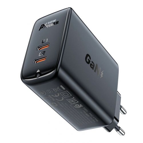 голяма снимка на Acefast Charger Wall GaN PD50W A29 USB-C x 2 Black