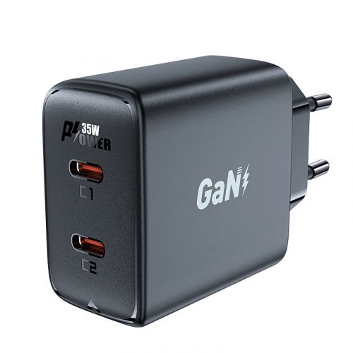 голяма снимка на Acefast Charger Wall GaN PD35W A49 USB-C x 2 Black