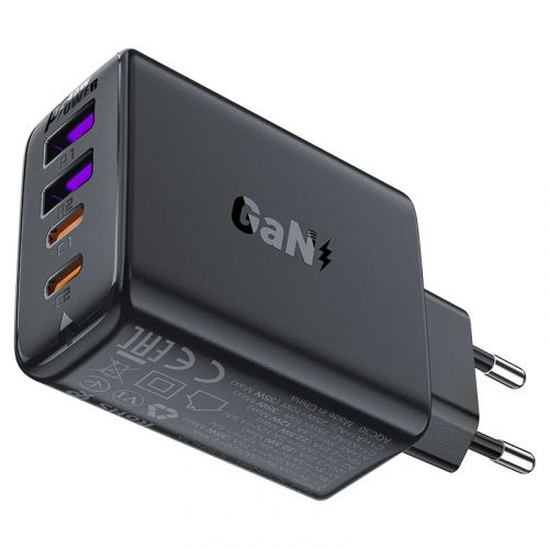 голяма снимка на Acefast Charger Wall GaN PD45W A61 USB-C x 2 USB-A x 2 Black