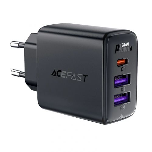 голяма снимка на Acefast Charger Wall GaN PD 35W A57 USB-C x 1 USB-A x 2 Black