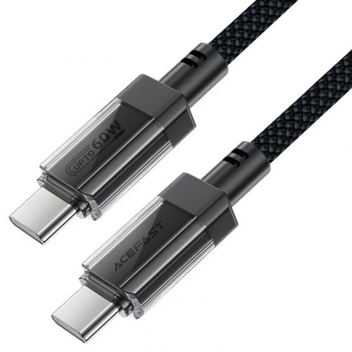 голяма снимка на Acefast USB-C to USB-C Cable 60W Stainless steel in transparent shell 1.2m C12-03 Black