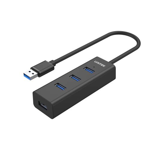 голяма снимка на Unitek USB3.0 HUB 4 port 1.2m cable aux USB-C power input Y-3089V01