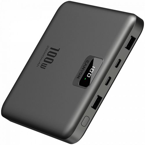 голяма снимка на CANYON power bank PB-2008 LED FLAT 20000 mAh PD100W QC3.0 Dark Grey