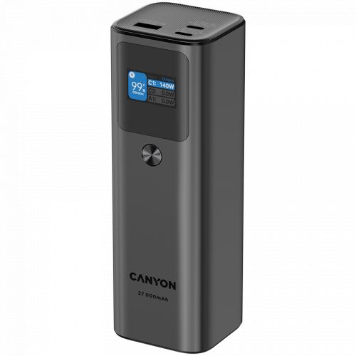 голяма снимка на CANYON power bank PB-2010 TFT 27000 mAh 97.2Wh PD140W QC 3.0 Dark Grey
