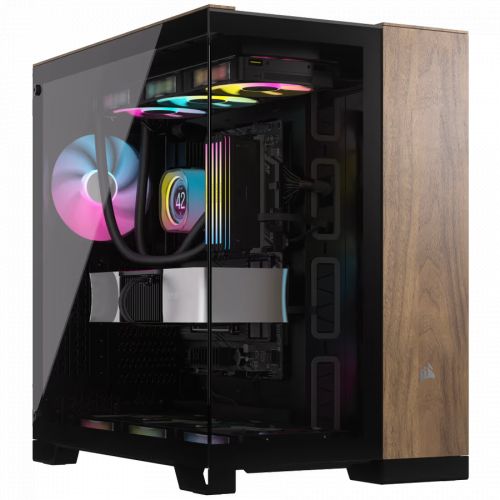 голяма снимка на Corsair 6500X Tempered Glass Mid-Tower Black Walnut Wood CC-9011282-WW