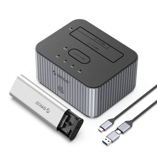 голяма снимка на Orico Storage HDD M.2 Dock 2 BAY Offline Clone 2.5 3.5 M.2 NVMe USB-C USB-A IT28E-C-EU-GY