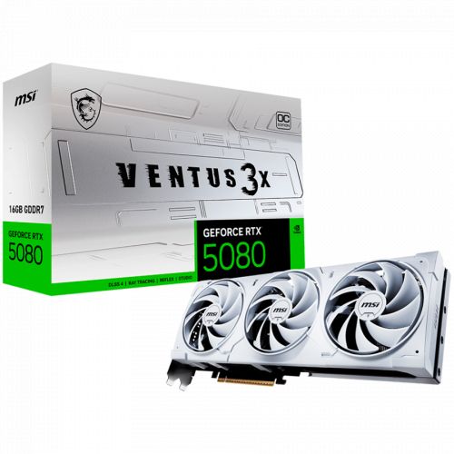 голяма снимка на MSI Nvidia GeForce RTX 5080 16G VENTUS 3X OC WHITE 16GB GDDR7