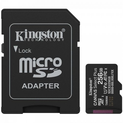голяма снимка на Kingston 256GB microSDXC Canvas Select Plus Gen3 150MB s A1 Card + Adapter SDCS3/256GB