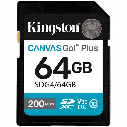 голяма снимка на KINGSTON 64GB SDXC Canvas Go Plus Gen4 200MB s C10 UHS-I U3 V30 SDG4/64GB