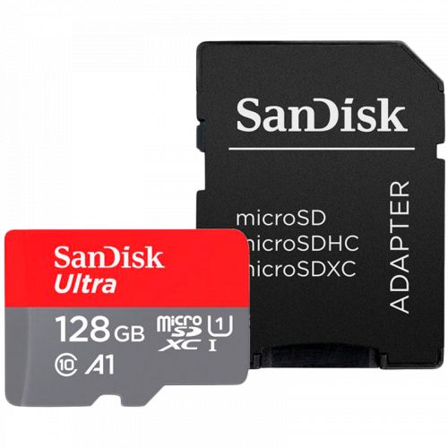голяма снимка на SanDisk Ultra microSDXC 128GB + SD Adapter 140MB s A1 Class 10 UHS-I SDSQUAB-128G-GN6MA