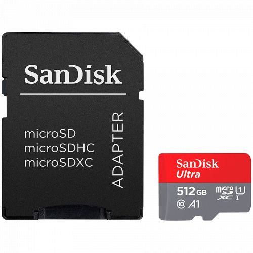 голяма снимка на SanDisk Ultra microSDXC 512GB + SD Adapter 150MB s A1 Class 10 UHS-I SDSQUAC-512G-GN6MA