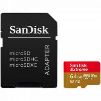 SanDisk Extreme microSDXC 64GB + SD Adapter A2 C10 V30 UHS-I U3 SDSQXAH-064G-GN6MA